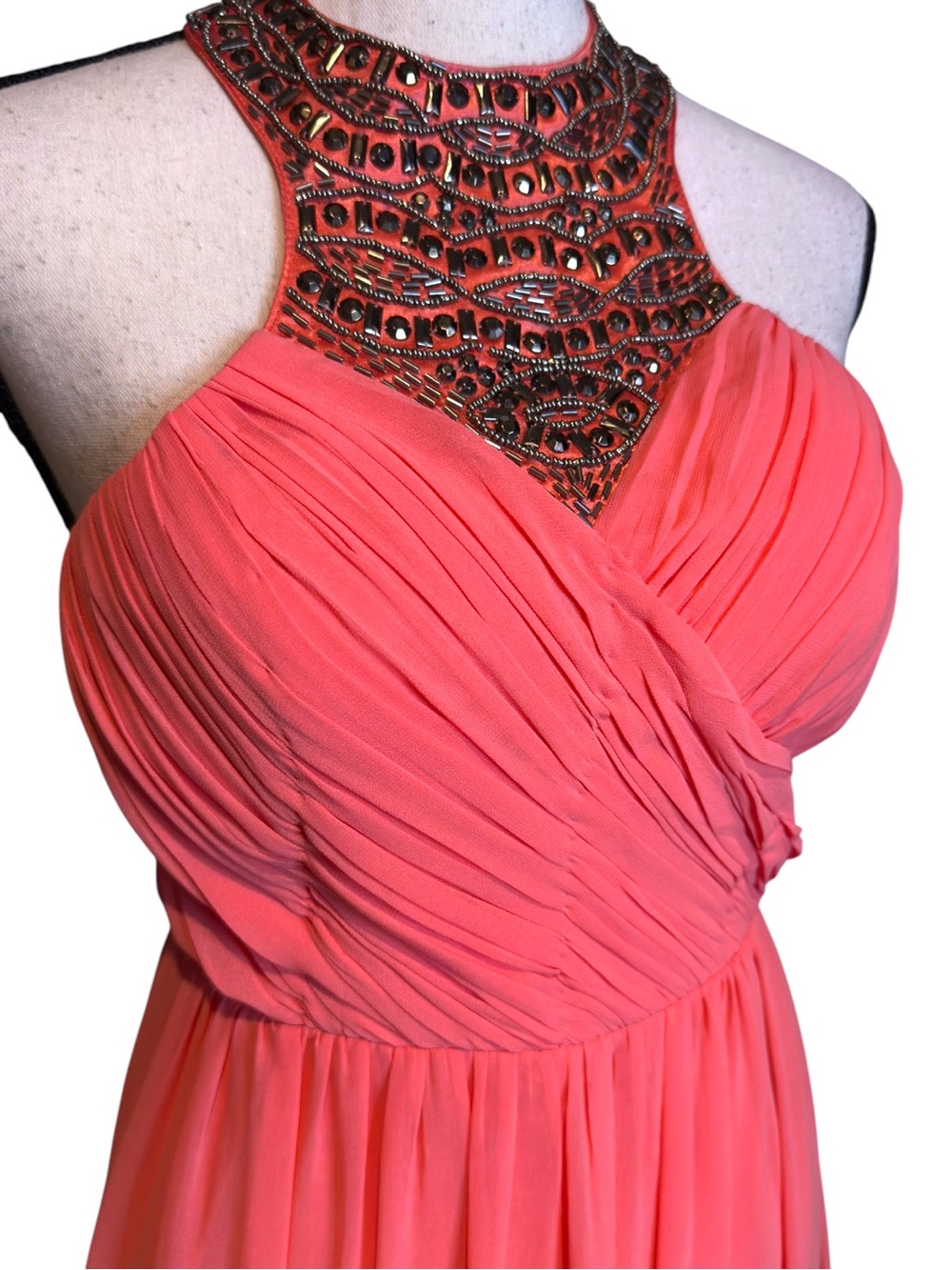 Lulus little mistress divine & dine coral beaded halter maxi dress size 8 - Picture 6 of 8